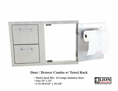 Image of Lion Door and 2 Drawer Combo with Towel Rack Outdoor Kitchen Component.